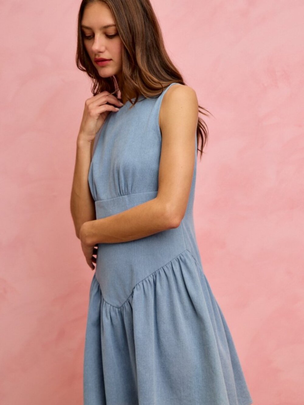 Fit And Flare Sleeveless Denim Mini Dress - Picture 9 of 10